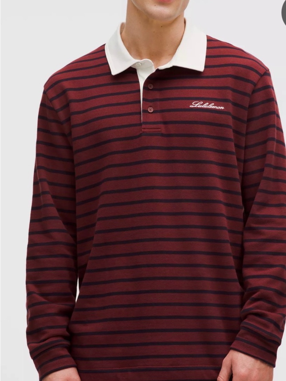 Men's Burgundy & Navy Striped Rugby Polo
